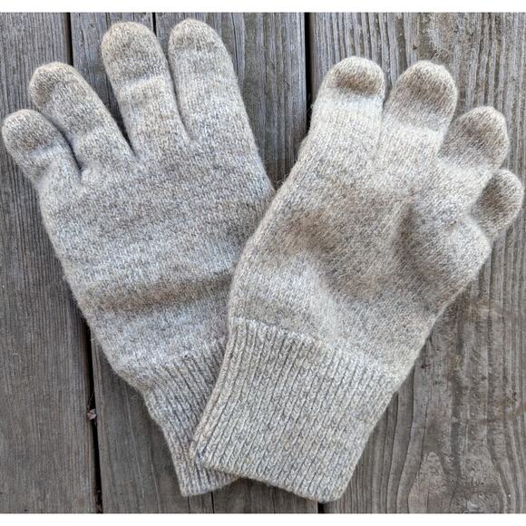 Vtg Wool Blend Winter Gloves Leather Palm Mens Medium Large Tan Brown - Picture 3 of 10